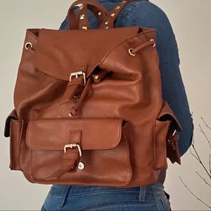 Brown Vintage Faux Leather Backpack